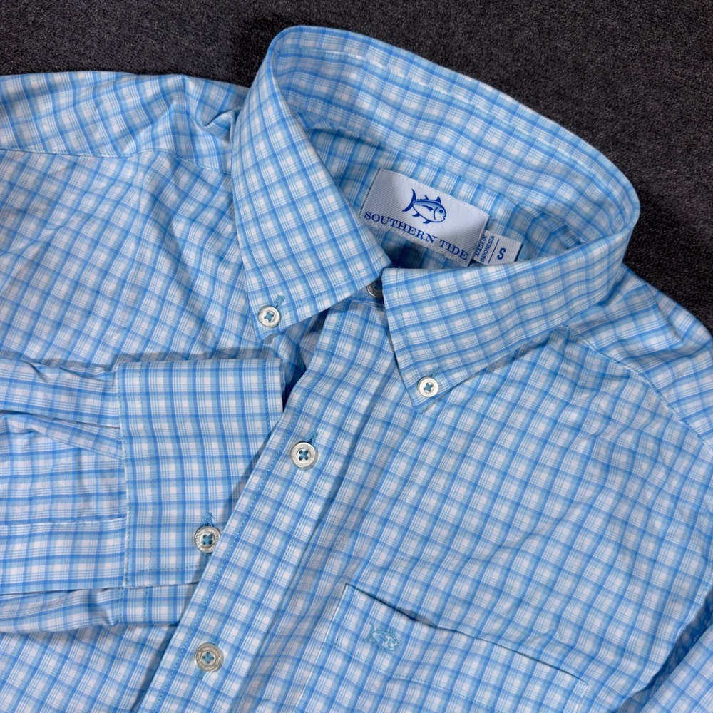Southern Tide Button Down Shirt Mens Small Blue Plaid Performance Stretch Preppy